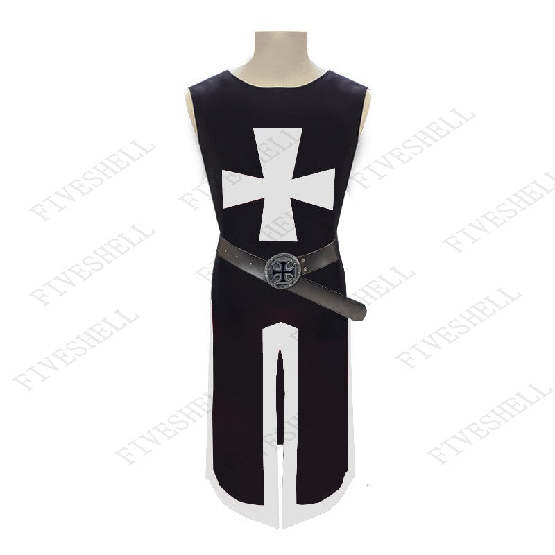 Mens Medieval Crusader Knights Templar Tunic Costumes Renaissance Halloween Surcoat Warrior Black Plague Cloak Cosplay Top