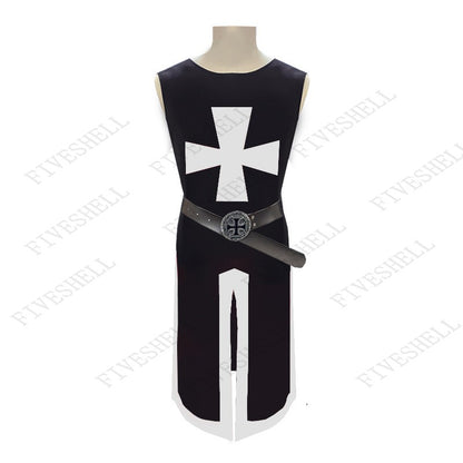 Mens Medieval Crusader Knights Templar Tunic Costumes Renaissance Halloween Surcoat Warrior Black Plague Cloak Cosplay Top