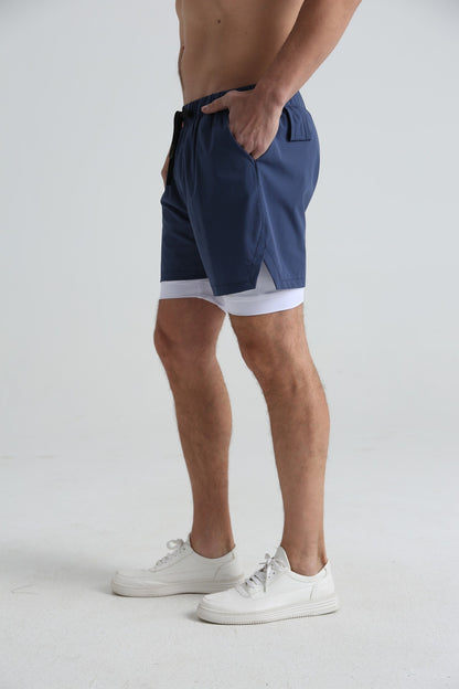 Men's sports double-deck shorts Fitness Quick Dry Training Shorts Casual 2 In 1 Multi-pocket sweatpants Men Gyms Running shorts