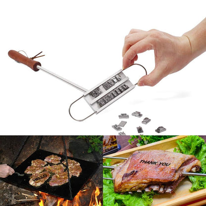 LMETJMA BBQ Meat Branding Iron with Changeable Letters Personalized Barbecue Grilling Meat Steak Names Marking Stamp Tool KC0299