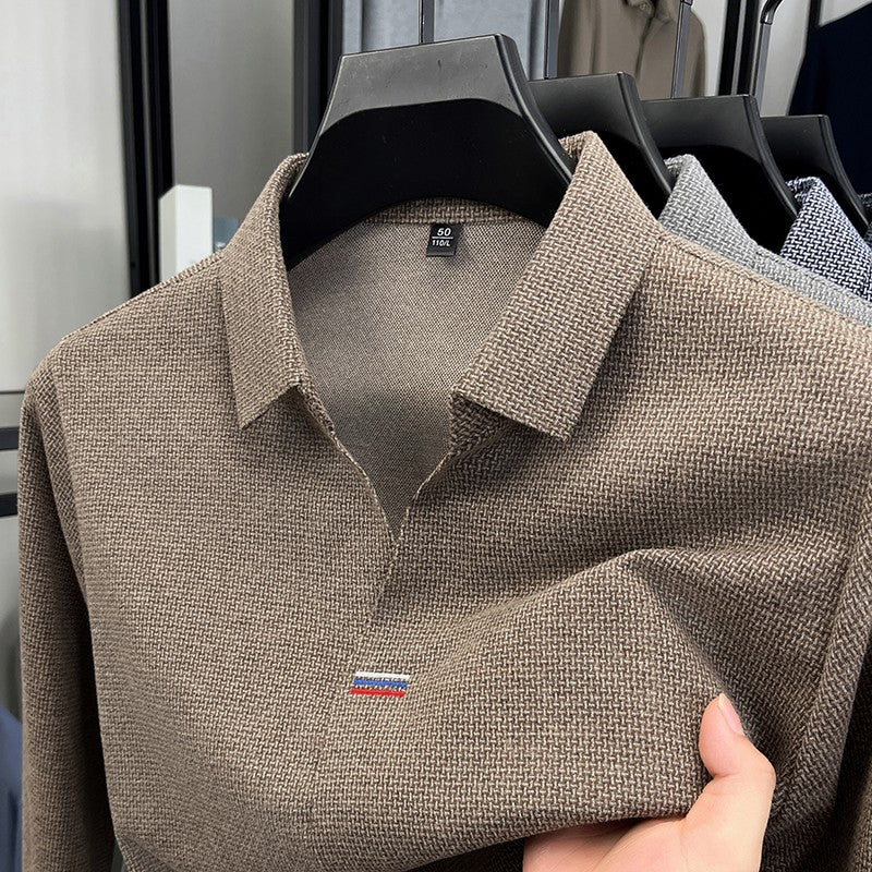 High end brand men's long sleeve V-neck polo shirt autumn fashion new striped embroidery design boutique golf top casual T-shirt