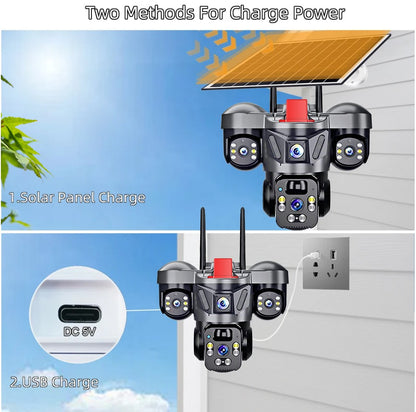 KERUI V380 Pro Outdoor PTZ 6MP WIFI 4G Solar Camera Home Security Triple Lens Camera Solar Panel CCTV Video Surveillance