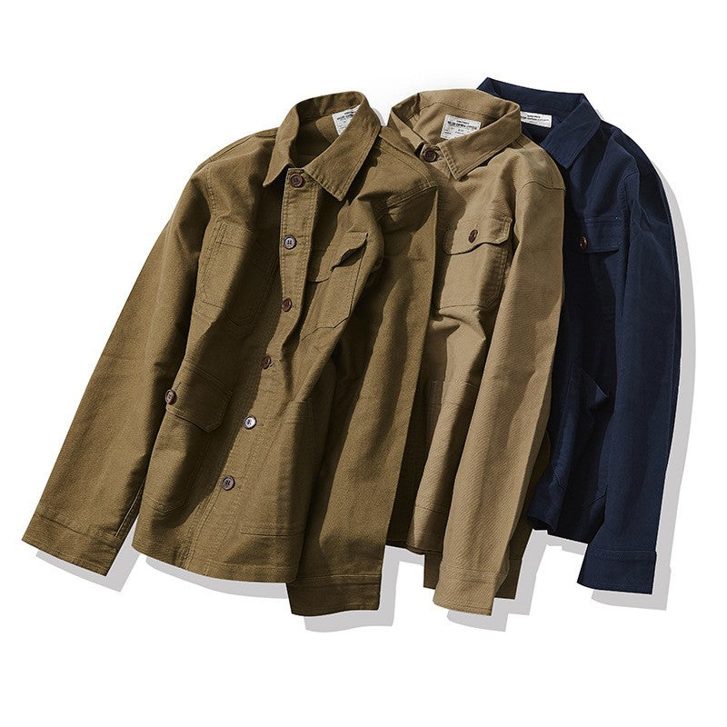 Autumn and Winter New OKONKWO Moleskin Heavyweight Retro French Workwear Jacket Multi Bag Men's Coats American Vintage