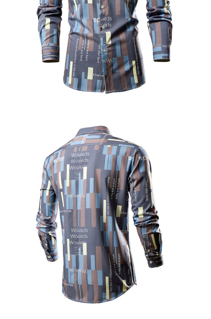 Men's White Vertical Stripe Long Sleeve Shirts, Single Breasted Lapel Shirt, Blue Gray Red Khaki Available, European Size S-XXL