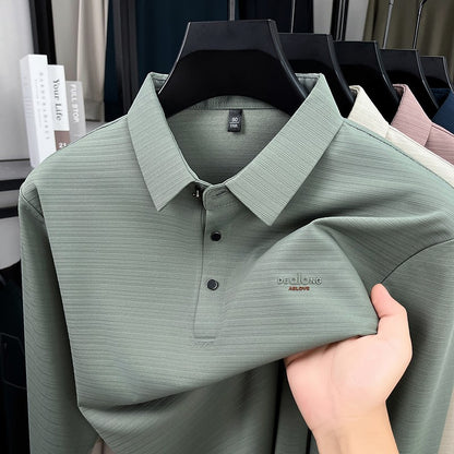Men's Long sleeved T-shirt 2025 Spring and Autumn New Style Middle aged Collar Loose Polo Top