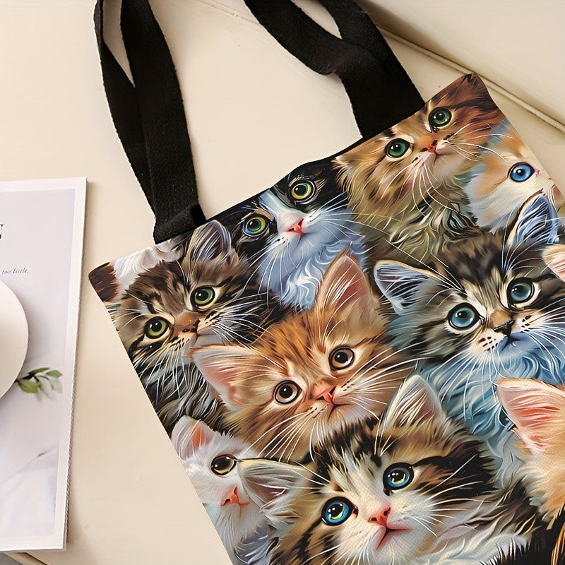 Cat printed casual handbag, reusable fashionable backpack, multifunctional handbag, printed canvas shopping bag