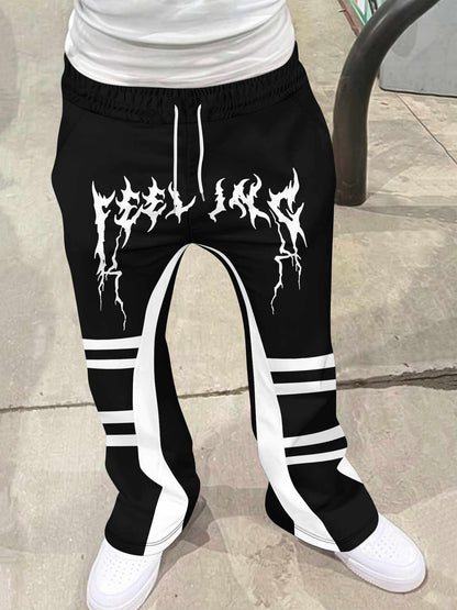Calça Boca de Sino Masculina Y2k Solta Estampada em 3D Calça Casual Moletom Cintura Média Esportiva Roupa Feminina Streetwear Hip Hop Vintage