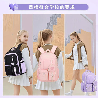 Mochila Escolar Estojo Lancheira Love Pattern Três Peças Tecido Nylon Impermeável Menino Menina Adolescentes Mochila Tendência