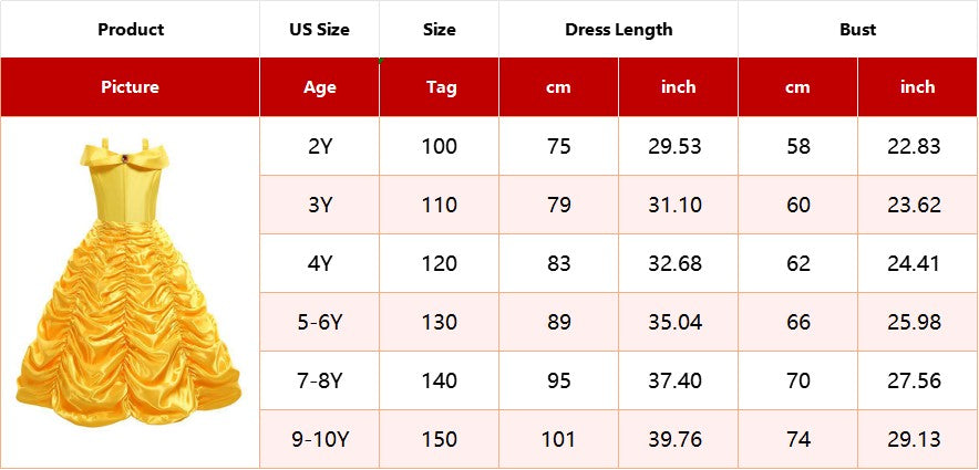 Disney Belle Princess Dress Halloween Cosplay Beauty and The Beast Costumes 2-10Y Girls Birthday Party Children Clothing Gown