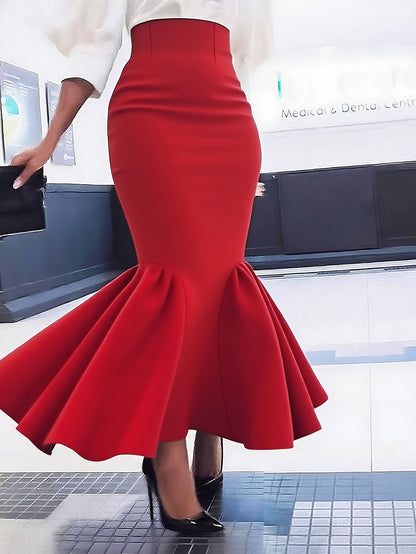 Ele Pure Color Wrap around Midi Skirt for Women Sli Faionable Transoceanic New Arrival A-Line Long Skirt