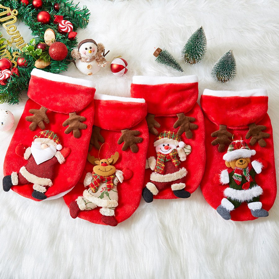 Roupas de Natal para Cães Outono e Inverno Flannel Gatos Cães Moletons Roupas para Animais de Estimação para Cães Pequenos e Médios Fantasia de Natal para Cães e Gatos