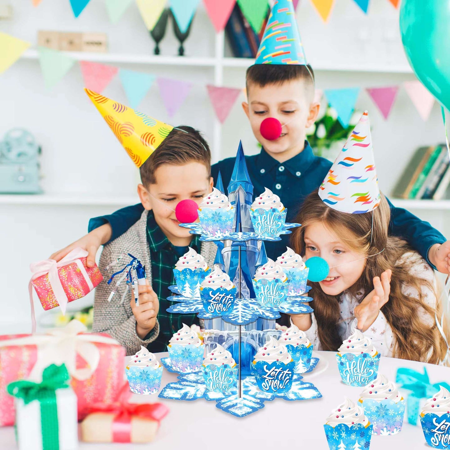 3 Tier Winter Snowflakes Castle Party Cake Display Stand Dessert Cupcake Rack Holder Kids Birthday Party Cake Tray Decor