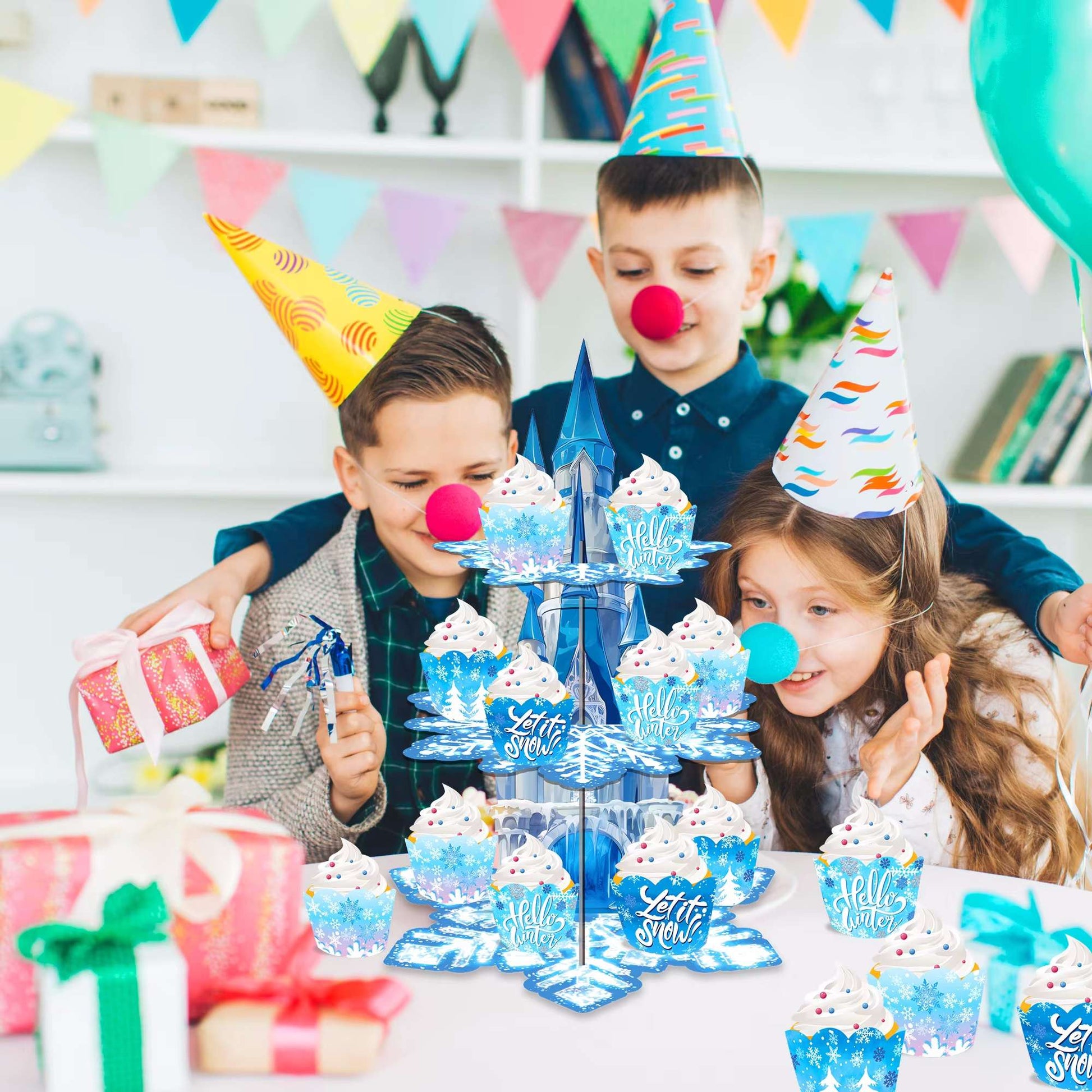 3 Tier Winter Snowflakes Castle Party Cake Display Stand Dessert Cupcake Rack Holder Kids Birthday Party Cake Tray Decor