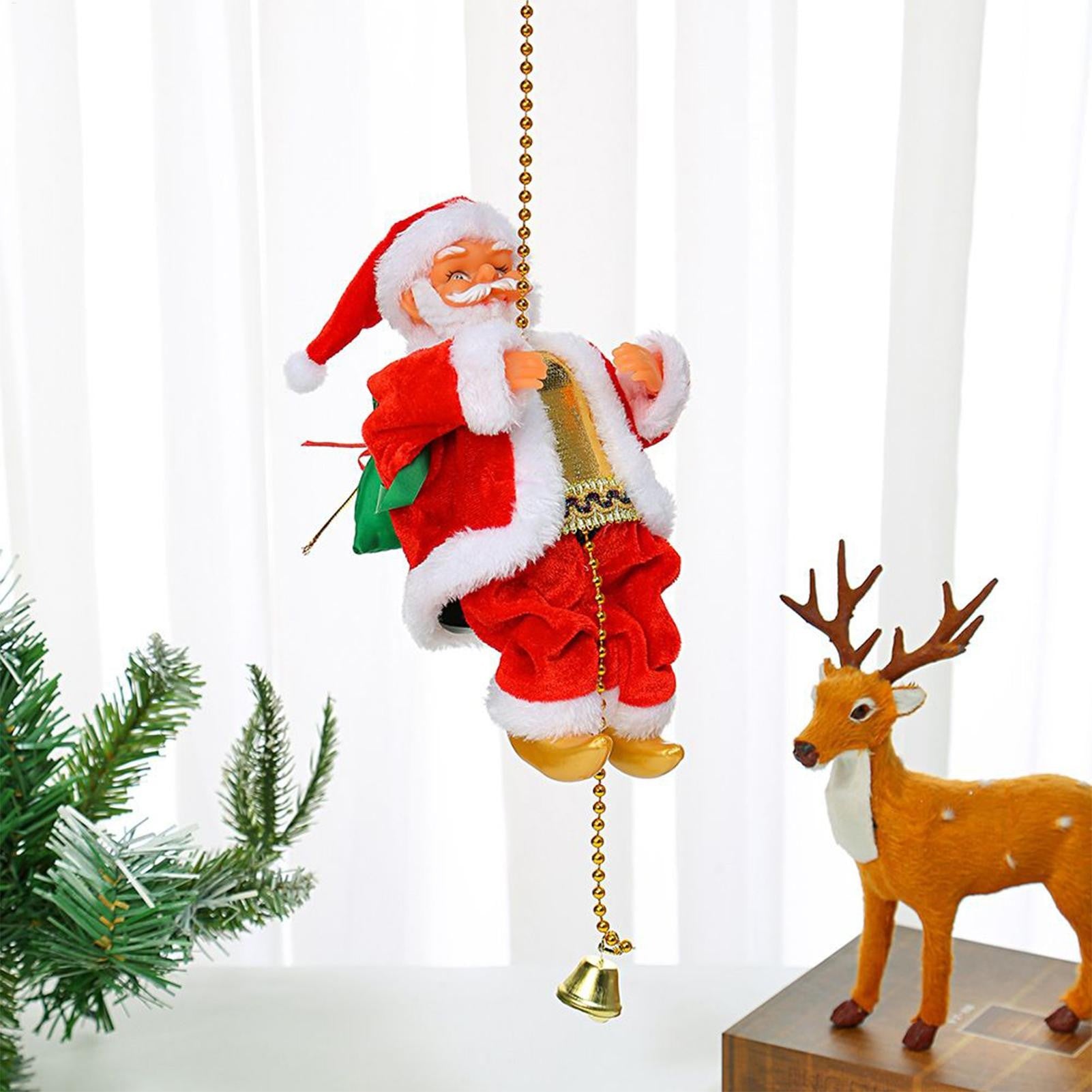 Santa Claus Climbing Rope Musical Electric Christmas Decor for Holiday Party Home Office Living Room Apartment Decorations