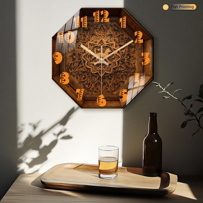 Attractive Premium Intricate Octagon Wooden Carved Deer Wall Clock for Office Farmhouse Valentine's Day Halloween Easter Gifts