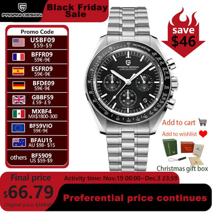 PAGANI DESIGN 2025 New Men's Watches Top Luxury Quartz Watch For Men Auto Date Speed Chronograph AR Sapphire Mirror Wrist watch