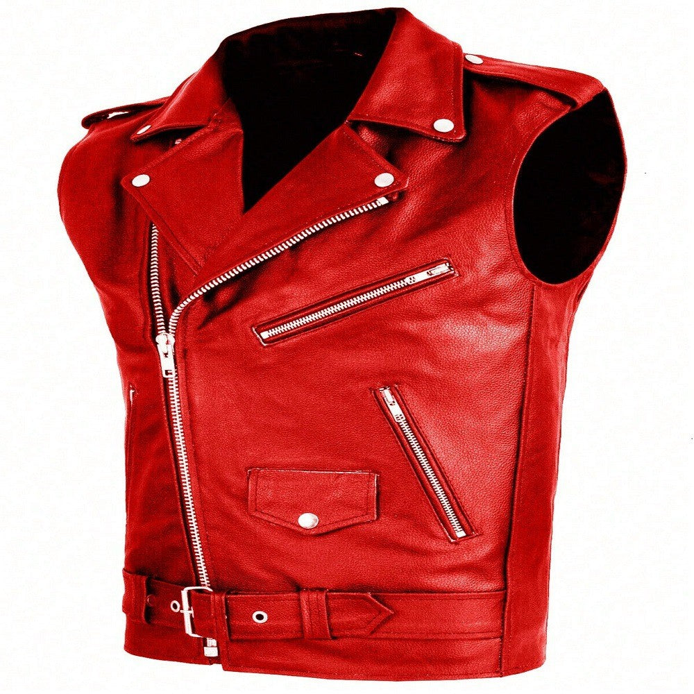 Black Color M-4xl Sizes Men's Sleeveless PU Leather Vest Style Motorcycle Jacket with Pockets Zipper Men Coats