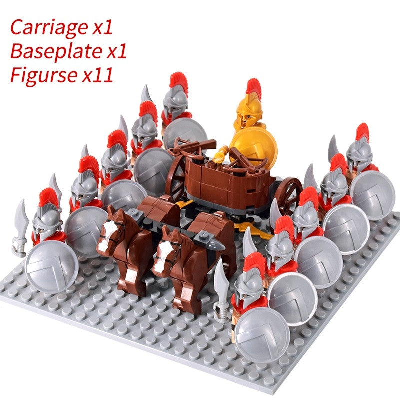 Castelo Medieval Cavaleiros Guerreiros Espartanos Cruzados Legião Romana Infantaria Cavalo de Guerra Carruagem Blocos de Montar Brinquedo de Figuras