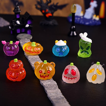 8/16/24pcs Luminous Halloween Micro Landscape Miniature Figurine Resin Craft Mini Fairy Garden Ornament Pumpkin Ghost Decoration