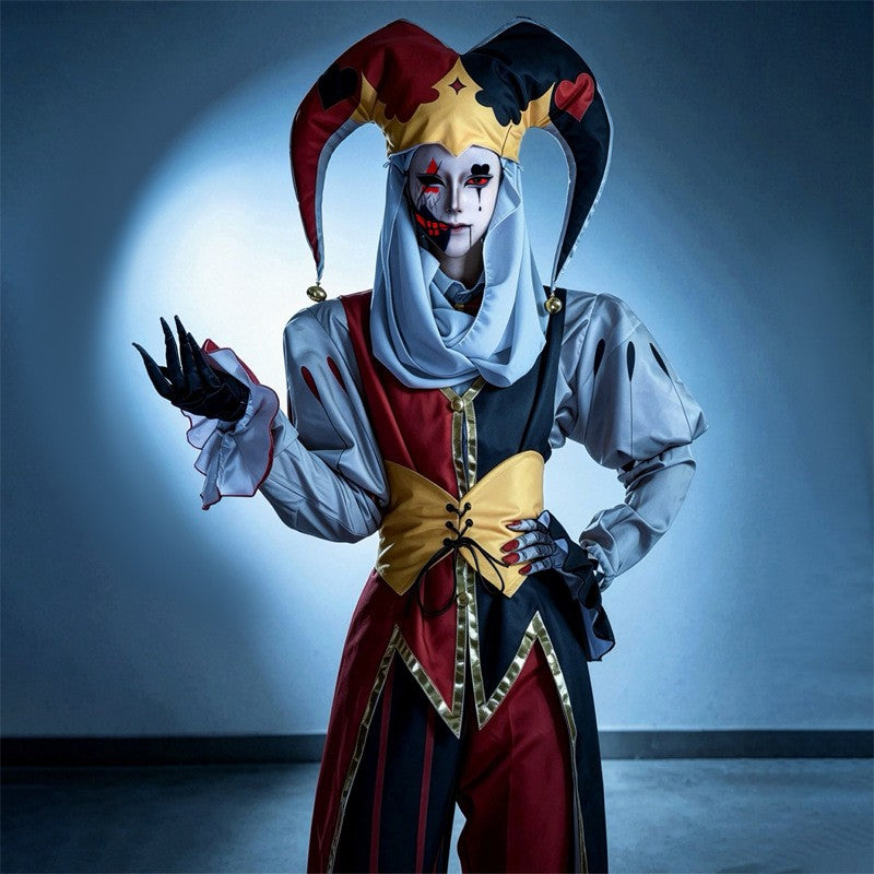 Kingdom of Marionettes Jestyn Cosplay Costume Gothic Jester Uniform Halloween Party Roleplay Outfit With Hat Mask