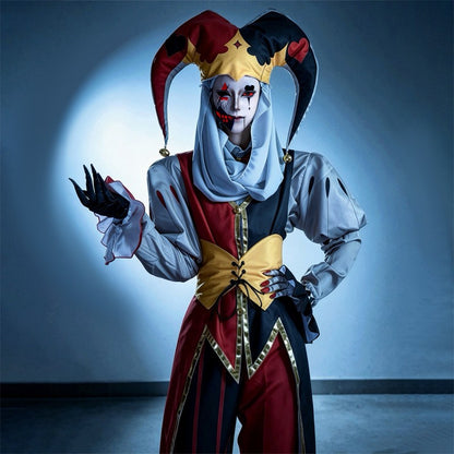 Kingdom of Marionettes Jestyn Cosplay Costume Gothic Jester Uniform Halloween Party Roleplay Outfit With Hat Mask