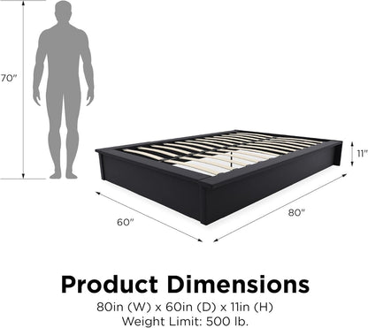 Cama de Plataforma Estofada com 28 cm de Altura para Suporte Elevado de Colchão, Não Necessita de Box Spring, Queen, Couro Sintético Preto