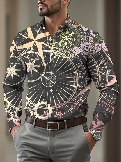 New Men's Casual Shirt Long Sleeves Ethnic Style Button Collar Shirt Vintage Shirt Fashion Men's Clothing Casual Top