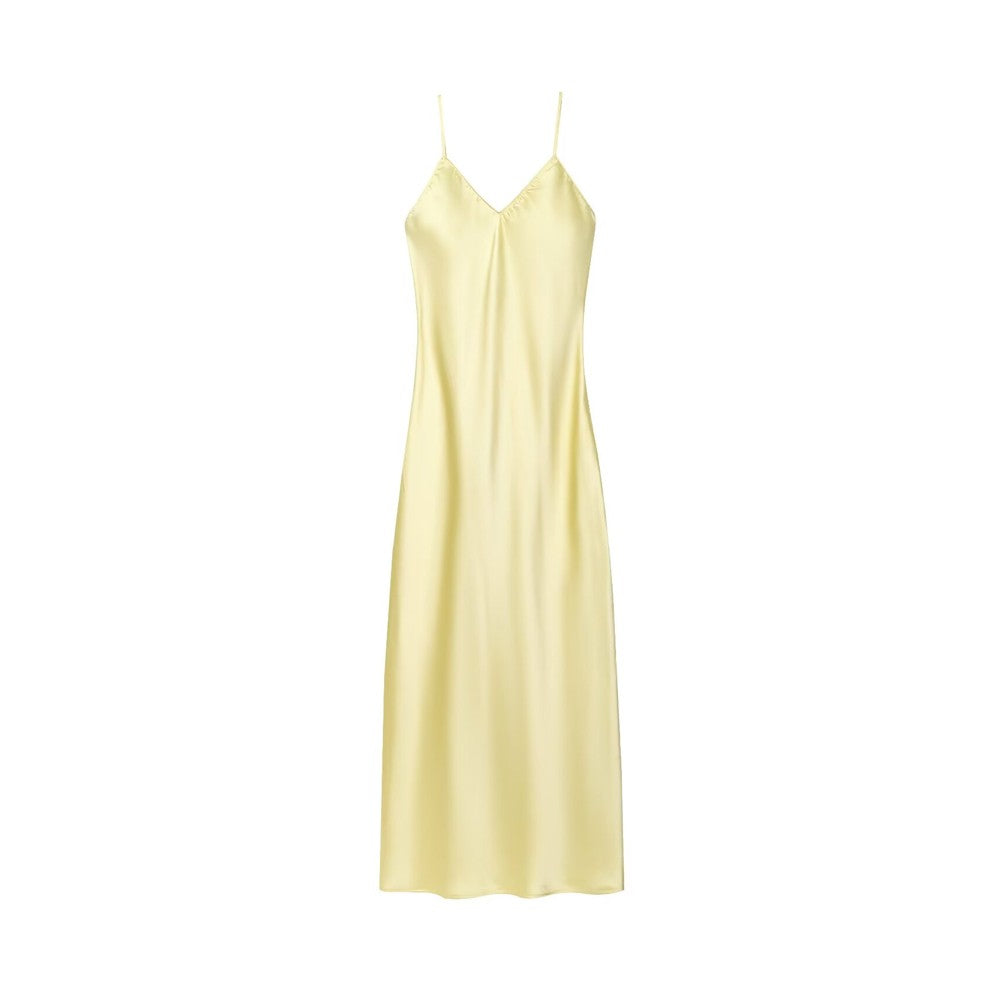TRZA-Women's Satin Midi Dress, V Neck, Thin Straps, Backless, Female Dresses, Se