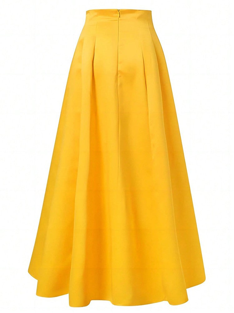 Elegant Satin A-line Long Skirts for Women High Quality Smooth Party Maxi Skirt with Pockets Y2K Lady Solid Women's Skirts