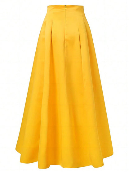 Elegant Satin A-line Long Skirts for Women High Quality Smooth Party Maxi Skirt with Pockets Y2K Lady Solid Women's Skirts