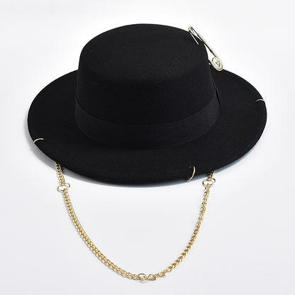 Novo Design de Moda Chapéu Fedora Para Mulheres Homens Corrente de Metal Decorativo Chapéu Jazz Festa Igreja Bonés