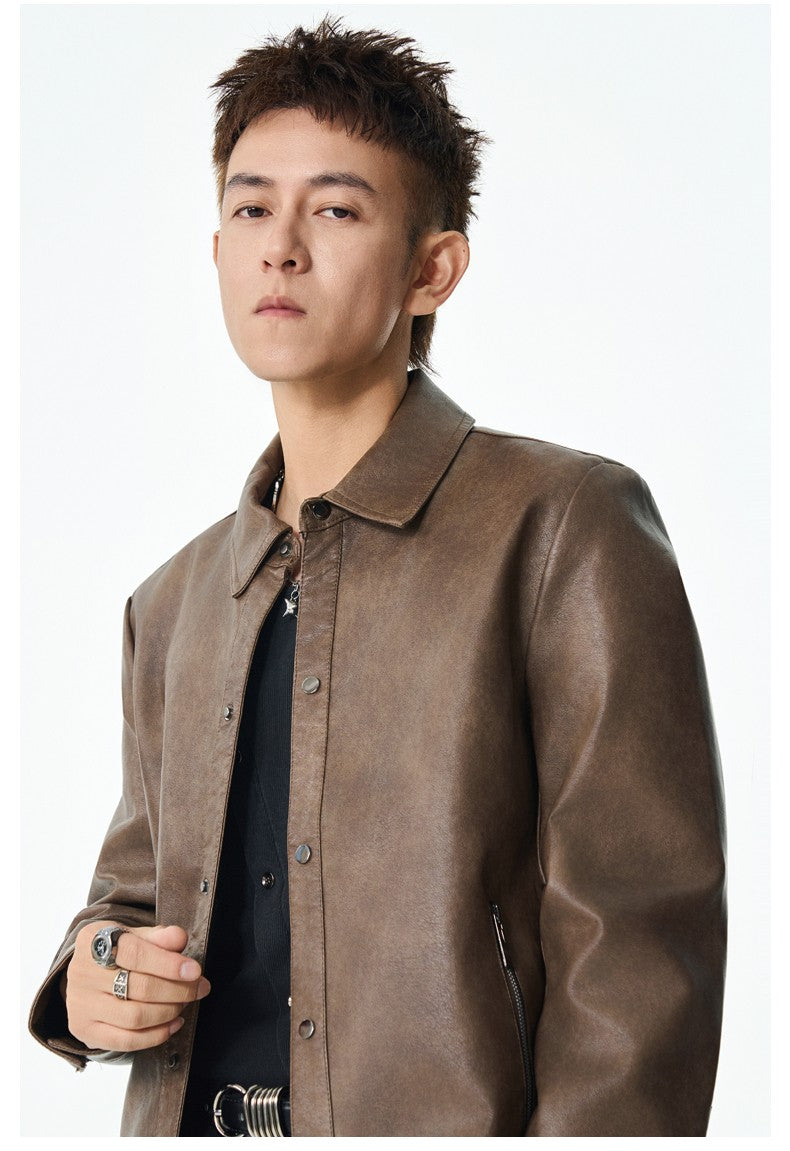 Men New Leather Jacket Men's Retro Black Classic Turn Collar Leather Jackets Trendy Cool Jacket Motorcycle Faux Leather Jacket