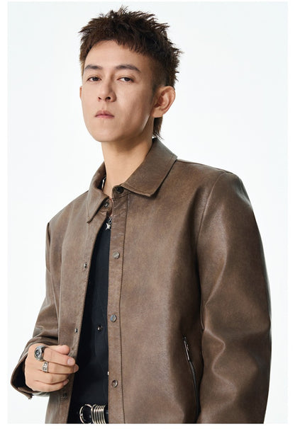 Men New Leather Jacket Men's Retro Black Classic Turn Collar Leather Jackets Trendy Cool Jacket Motorcycle Faux Leather Jacket