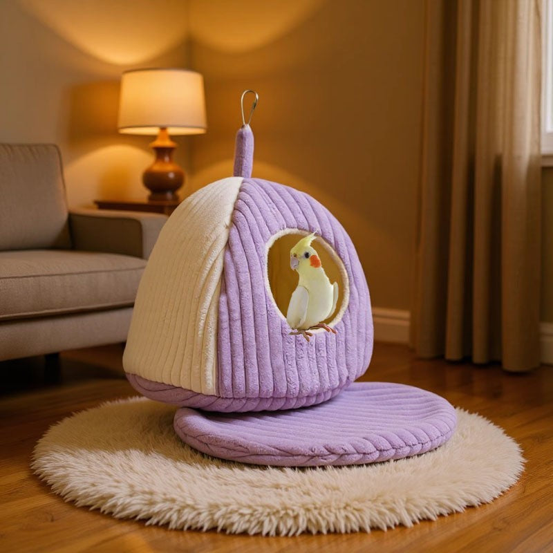 Ninho Quente para Papagaio, Ninho Bonito e Confortável para Pássaros na Cor Amarela, Cama Suspensa, Espesso e Forrado com Lã para o Inverno, Ninho de Algodão para Pássaros Pequenos