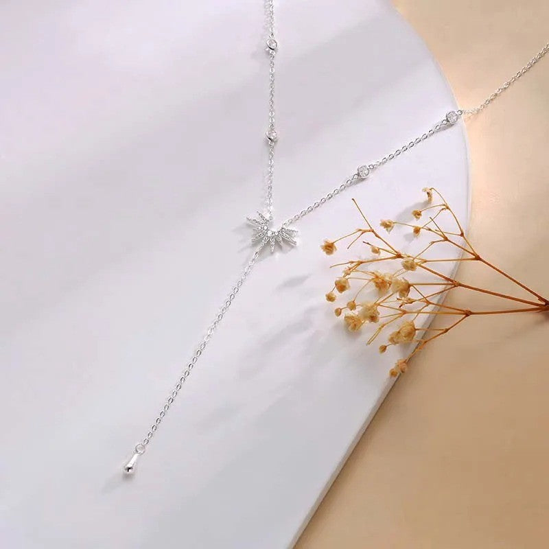 Colar com Pingente em Y de Aço Inoxidável para Mulheres e Meninas Elegante Moda Zircônia Cúbica com Borla Longa Gargantilha Joias de Presente