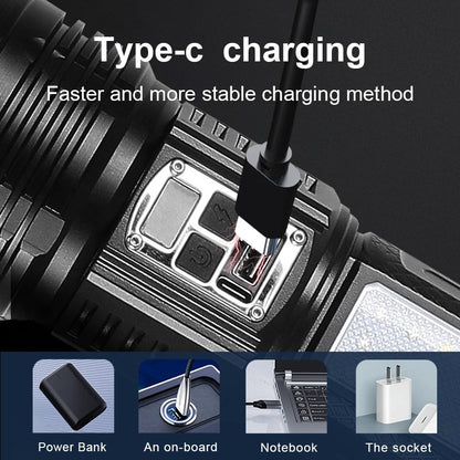 1000000LM Most Powerful LED Flashlight Rechargeable Type-c Flashlight Long Range 6000M Tactical Torch Light For Fishing Hunting