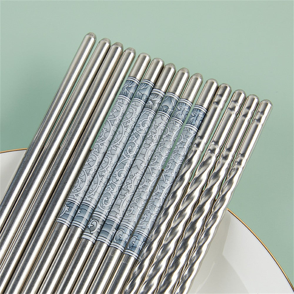 Conjunto de Hashis de Aço Inoxidável para Casa Hashis Reutilizáveis para Adultos Hashis Antiderrapantes Utensílios de Cozinha