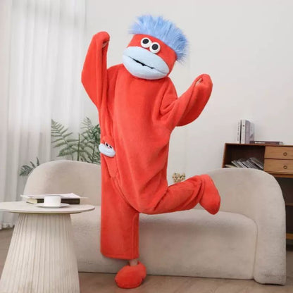 Funny Big Mouth Monster Onesie Pajamas Fluffy Coral Fleece Hooded Loungewear with Pocket Cartoon Party Costume