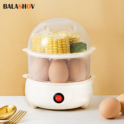 Panela de Cozinhar Ovo Elétrica Multifuncional Panela de Ovo de Camada Dupla Mini Vaporizador Cozedor de Ovo Máquina de Café da Manhã para Cozinha