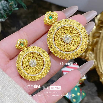 Gold shop 9999 24K real gold Chinese large rotating filigree Ruyi dot diamond eight treasure compass pendant weaving rope