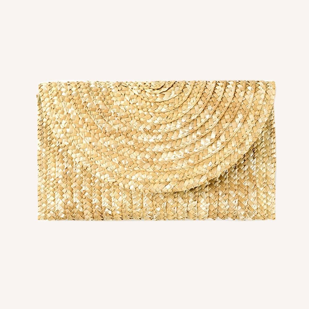 Wheat Straw Woven Clutch Handmade Beach Clutch Lady Wallet Casual Purse Bag Summer Beach Travel Envelope Handbags
