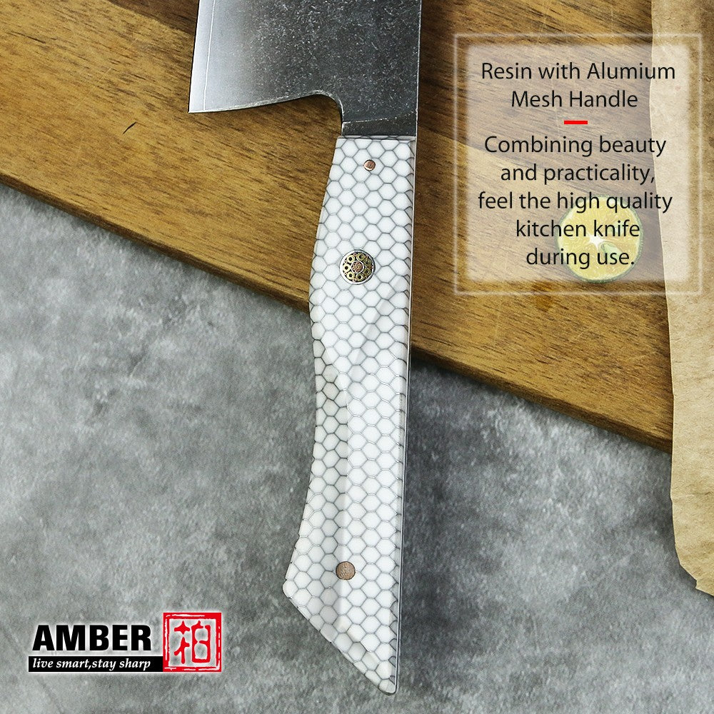 Conjunto de 3 facas de cozinha japonesas afiadas Damascus para Chef e Nakiri, lâmina de aço revestida de 3 camadas com cabo de resina e espaçador G10