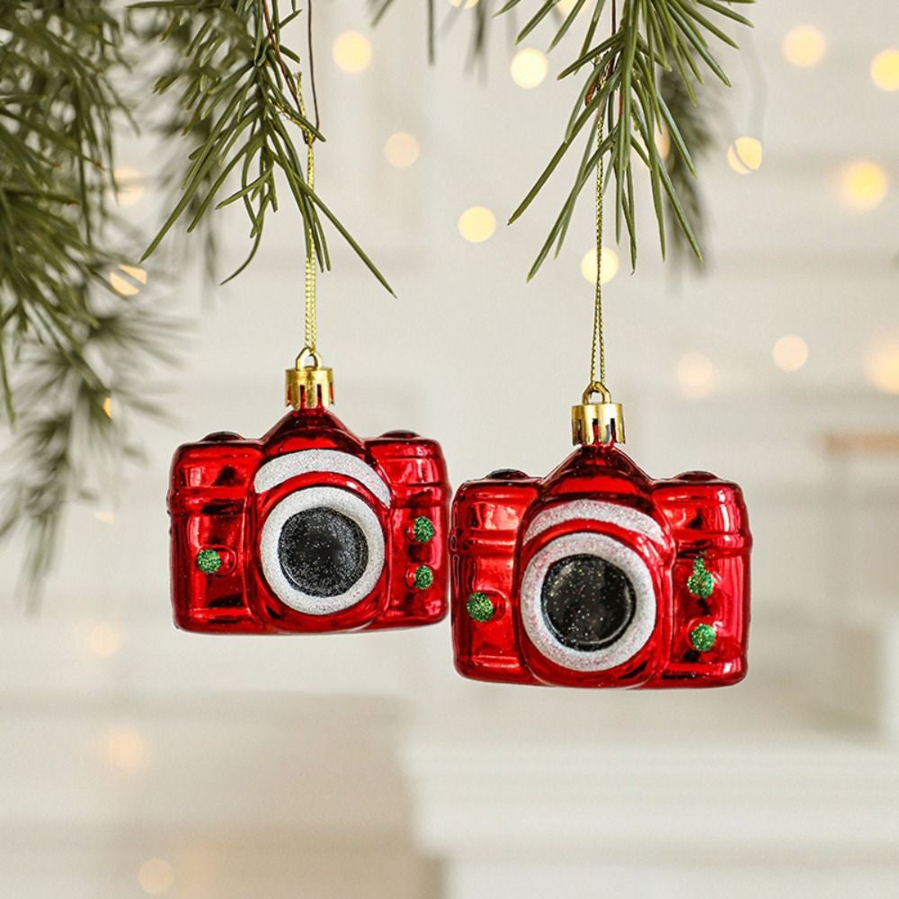 2PCS Red&white Christmas Hanging Decoration Plastic Santa Clause Xmas Ornament Ball Festival Camera Owl Xmas Baubles