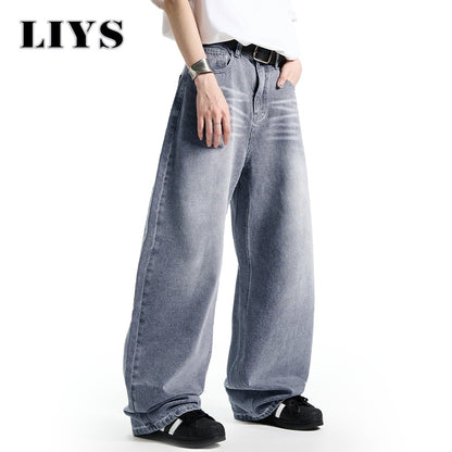 Calça Jeans Masculina Americana Retrô Lavada Branca Polida Solta Perna Larga Casual para o Dia a Dia Unissex Baggy Calça Jeans Masculina