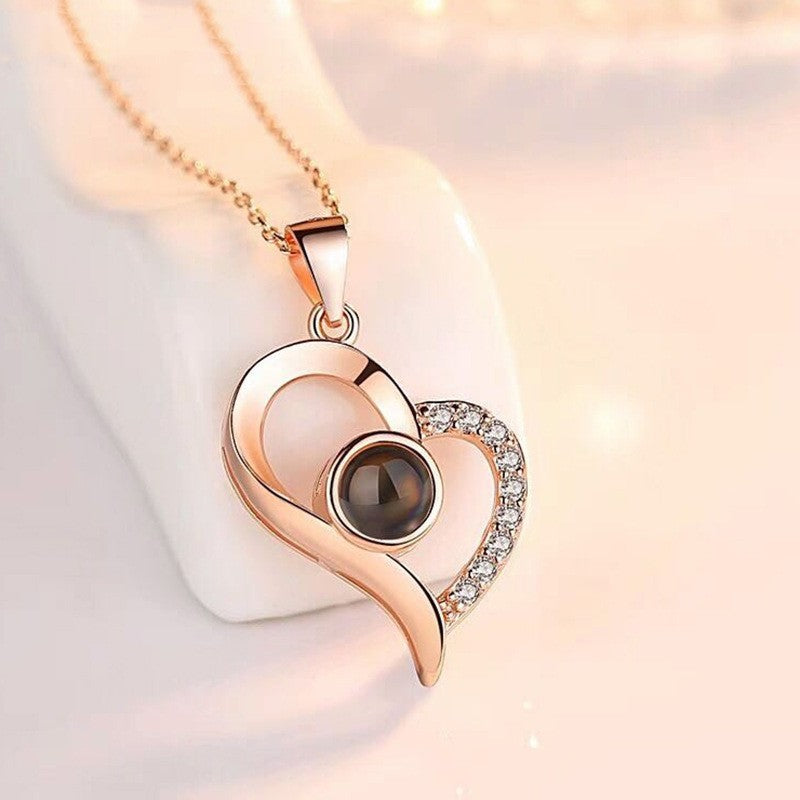 Love Heart Necklace 100 Languages I Love You Projection Pendant Jewelry For Mom Girlfriend Birthday Christmas Romantic Gifts