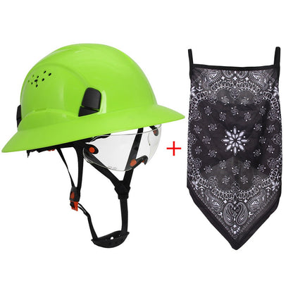 CE Carbon Fiber Full Brim Hard Hat w/ Built In Goggle Triangle Face Towel Construction Engineer  Safety Helmet ABS Safety Cap