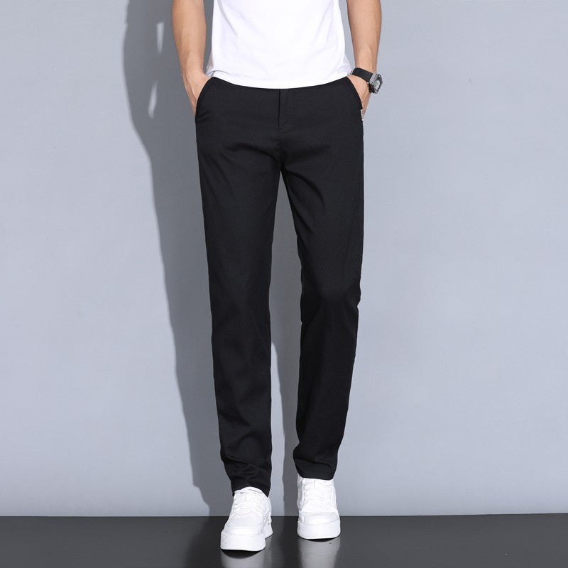 2024 Summer Thin Men Straight Casual Men's Pants Slim Stretch Elastic Waist Male Trousers Solid Color Brand Clothing Coffee