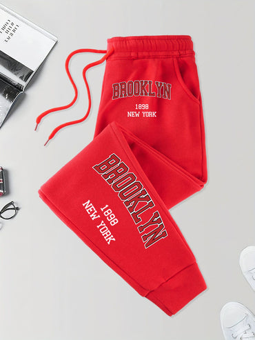 Brooklyn New York 1898 Prints Pocket Sweatpants Men'S Street Autumn Long Pants Elastic Waist Jogging Trousers Basic Comfy Pant