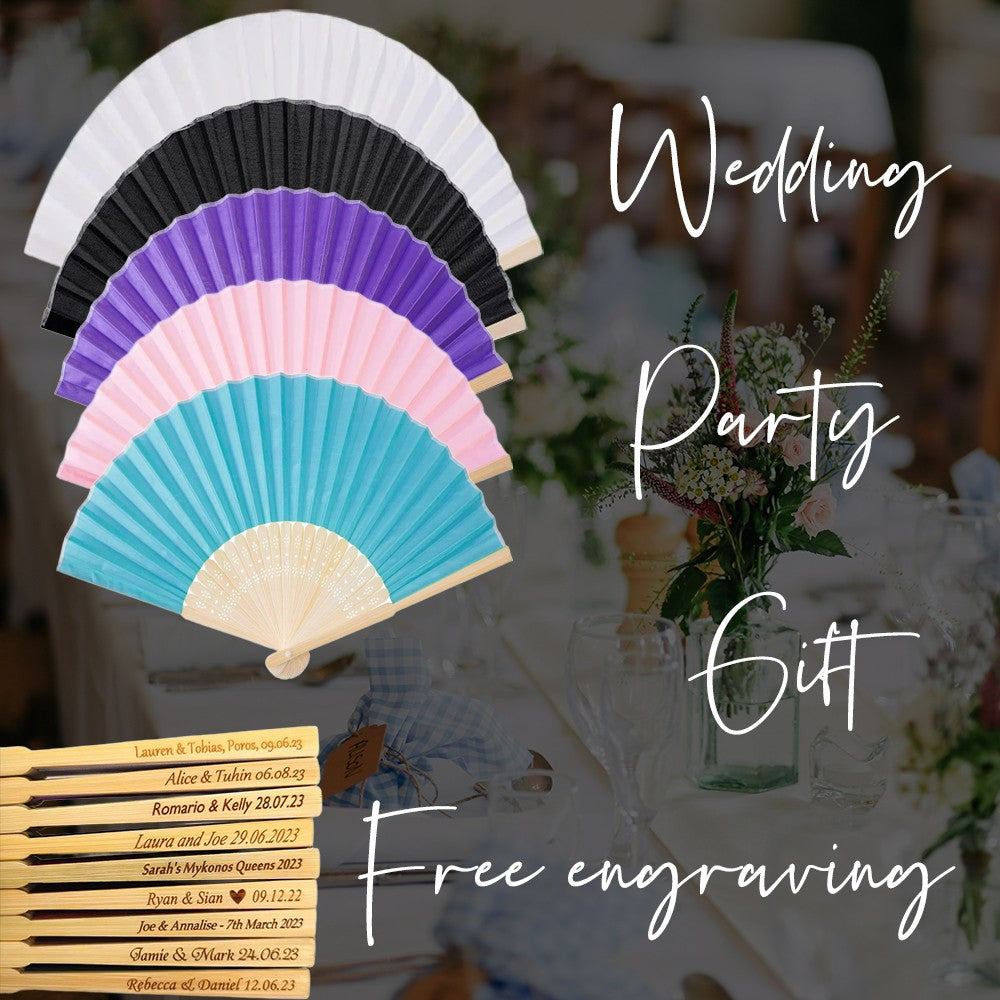 10-60Pcs Personalized Engraved Multicolor Folding Silk Hand Fan with Organza Gift Bag Wedding Party Supplies Bulk Purchase Boda