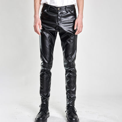 Men's Leather Pants Skinny Fit Stretch Fashion PU Leather Trousers Nightclub Party & Dance Pants Thin
